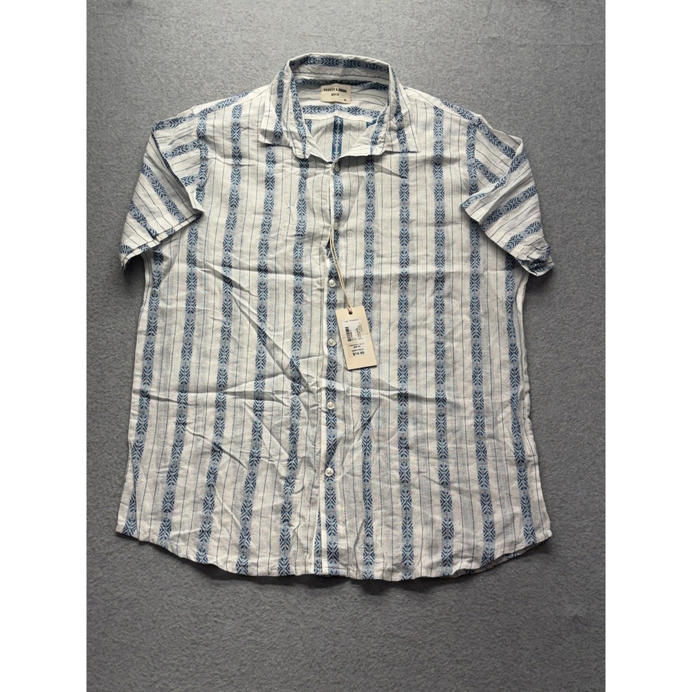 Hudson & Barrow Wovens Mens XL Blue White Striped Cotton Button Down Shirt NEW
